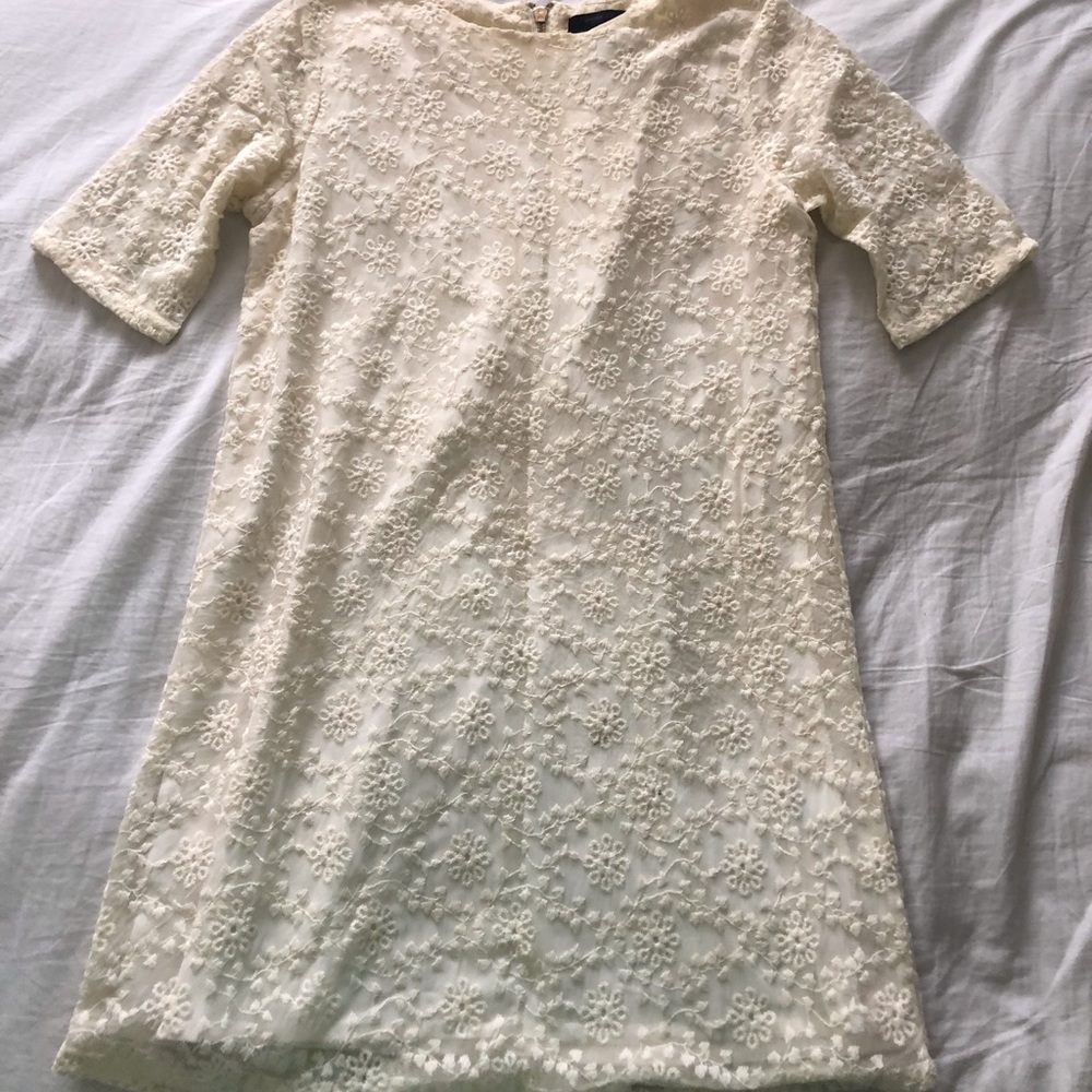 Lace, white, knee length pencil dress